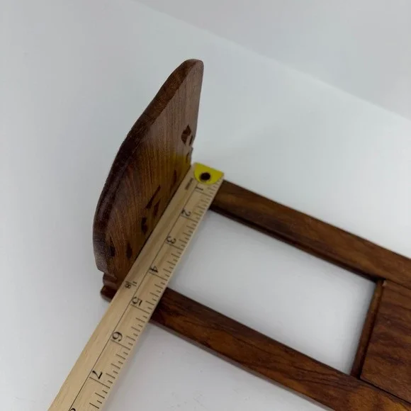 Hand Carved Wooden Elephant Sliding Bookrack Adjustable Folding Book Ends Brown - Picture 7 of 10